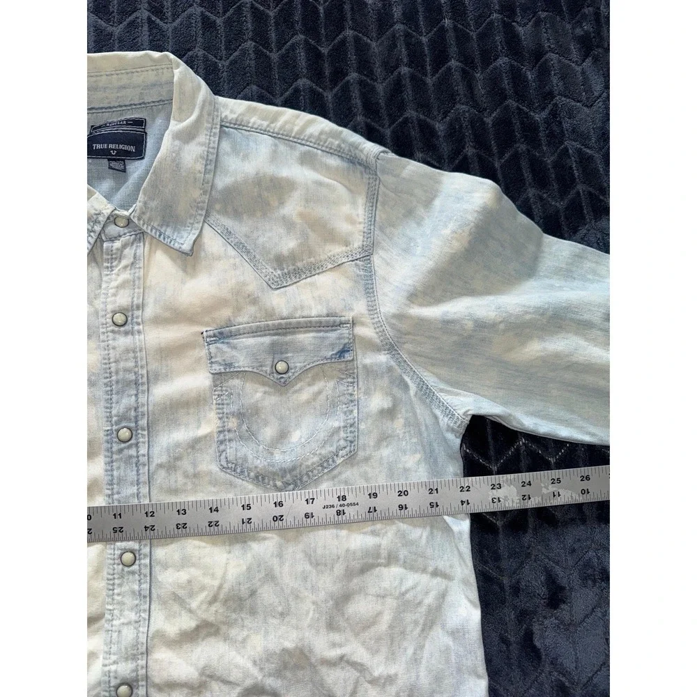 True Religion Men's Rocky Pearl Snap Denim Western Long Sleeve Shirt‎ Size 2XL